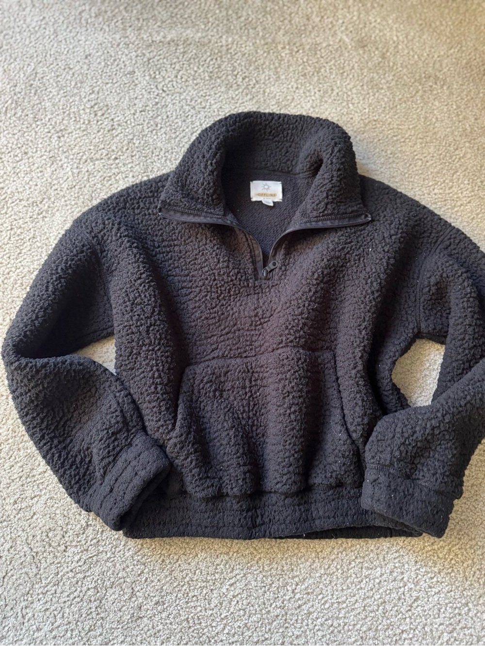 Aerie offline Black Sherpa Quarter-Zip Pullover fleece jacket pullover y2k